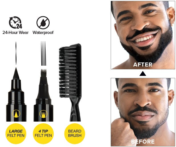 Absolute Hot Dual-Ended Beard Filler Pen & Brush: Fill Gaps, Define Shape | 24-Hour Waterproof