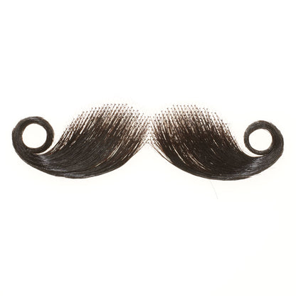 Photograph of a tightly curled and waxed stage moustache