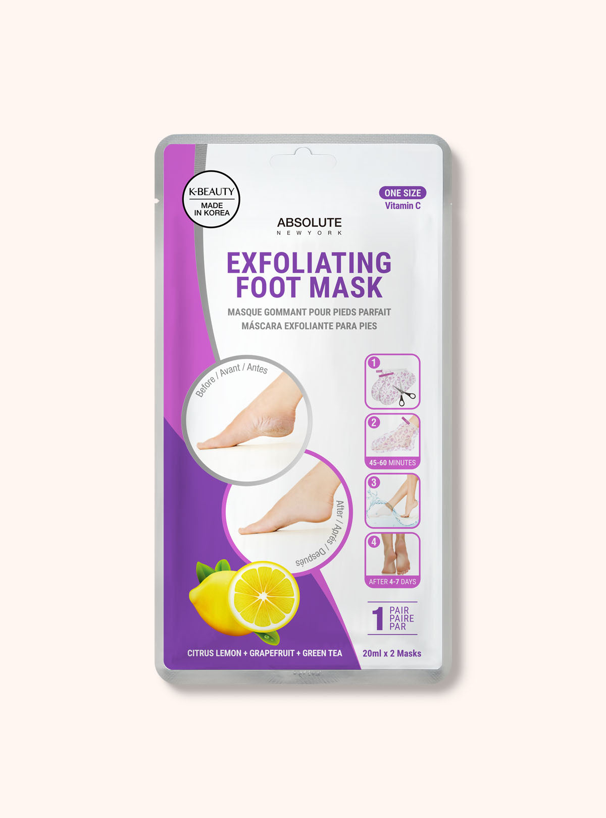 Exfoliating Foot Mask A612 Citrus Lemon + Grapefruit + Green Tea